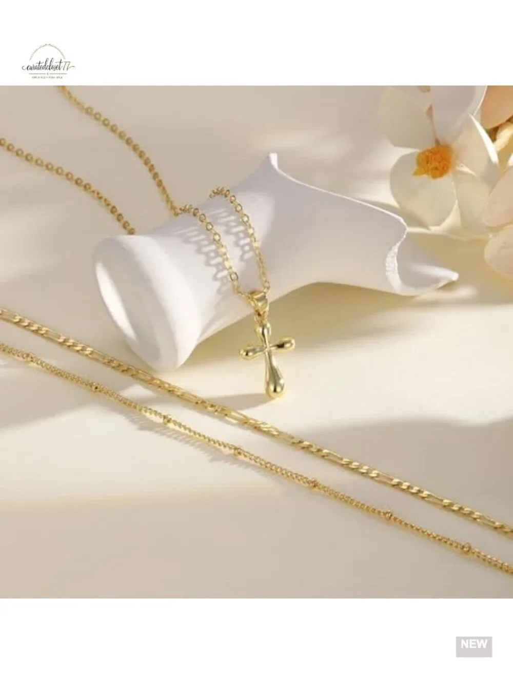 Layered Gold Cross Necklaces for Women, Stack 14K Gold Plated Cubic Zirconia
